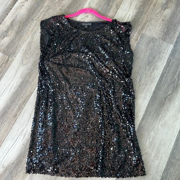 Connected Apparel Size 10P Two Layer Sleeveless Black Sequin Mini Dress - Picture 3 of 8